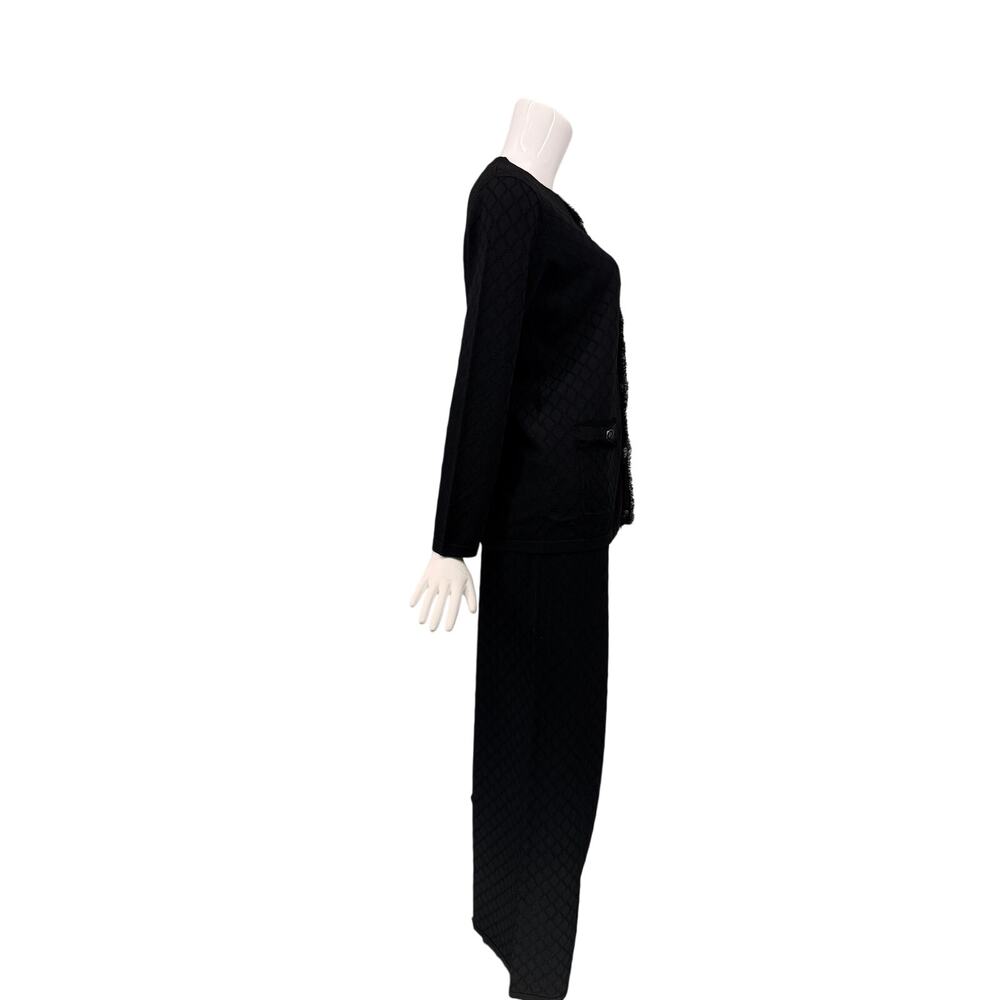 Carolina Herrera Quilted Knit Cardigan & Wide Leg Pants Set Black Size S/L - Picture 3 of 12